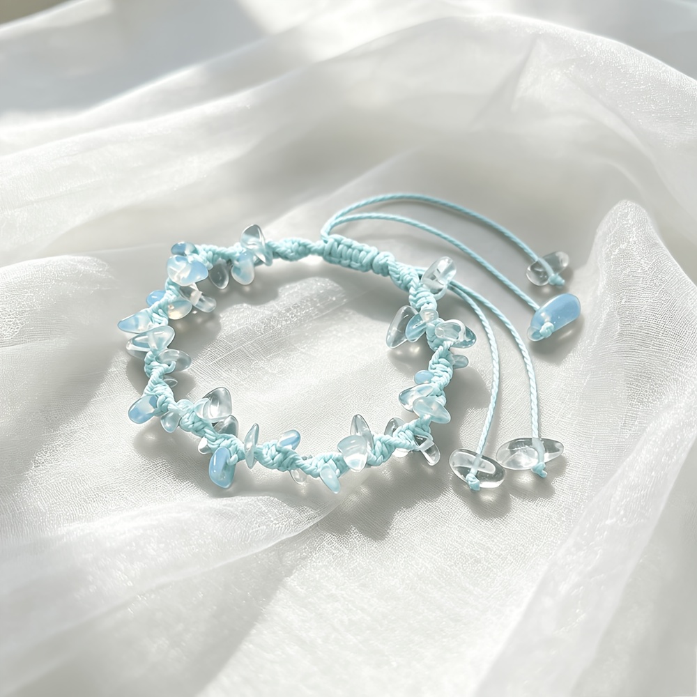 Unisex Ocean Style Blue Irregular Pebble Handwoven Rope Bracelet